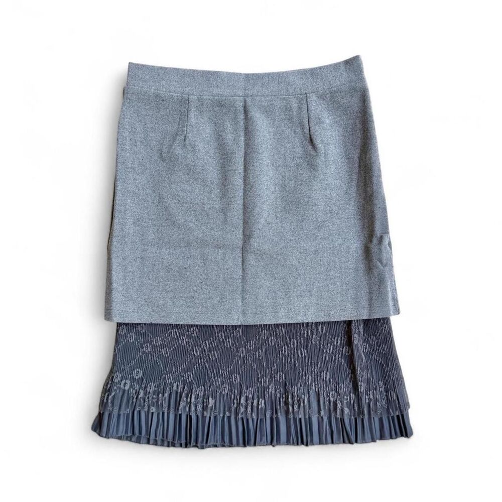 Grey pleated Pencil Skirt With Layered Ruffle Lace Hem Size S